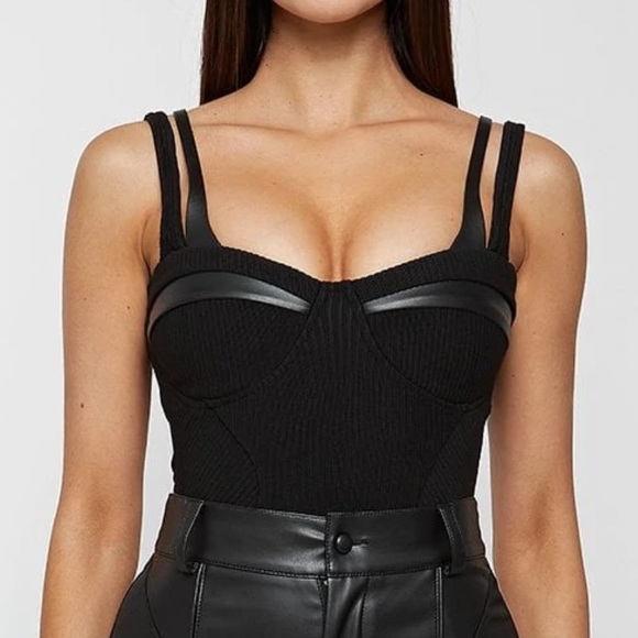 Maniere De Voir Tops - NWT- DOUBLE STRAP RIBBED BODYSUIT
